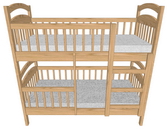 Кровать двухъярусная трансформер из массива дерева с ограждениями на нижнем ярусе